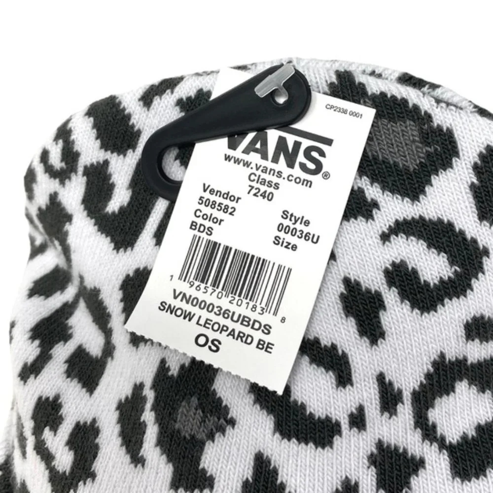 VANS Kids Snow Leopard Beanie Black Gray White Knit Hat One Size VN00036UBDS